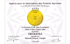 Primer premio MEDALLA DE ORO - Feria Gourmet París 2009 : Trujal Hacienda Ortigosa