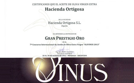 Premio GRAN PRESTIGIO DE ORO - OLIVINUS 2013 : Trujal Hacienda Ortigosa